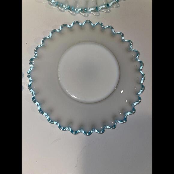 Set of 4 - Vintage Fenton Aqua Crest Milk Glass Saucers ~ 6  “ Pale Blue Ruffle - Picture 7 of 7